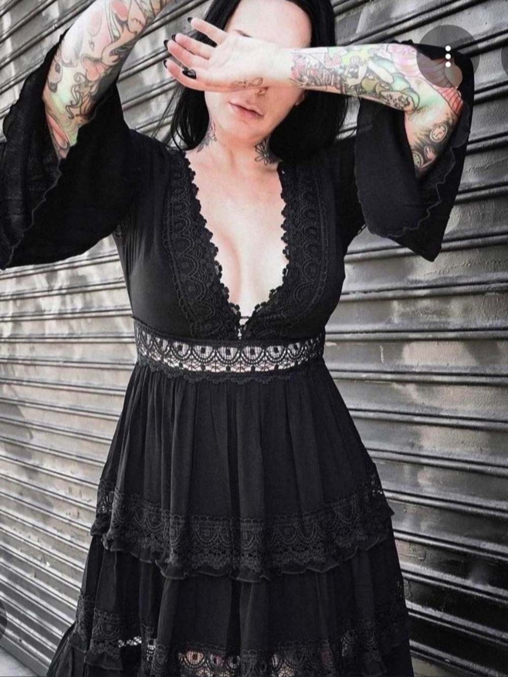 Black Lace Tiered Maxi Dress
